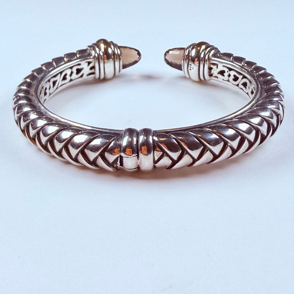 Scott Kay 18K Gold Smoky Quartz Hinged Cuff Sterling Silver 925 Waverly Bracelet - Picture 5 of 12